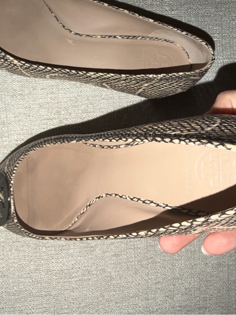 Tory Burch Reva Snake-Print Leather Ballet Flat with Silver Logo - Picture 7 of 8